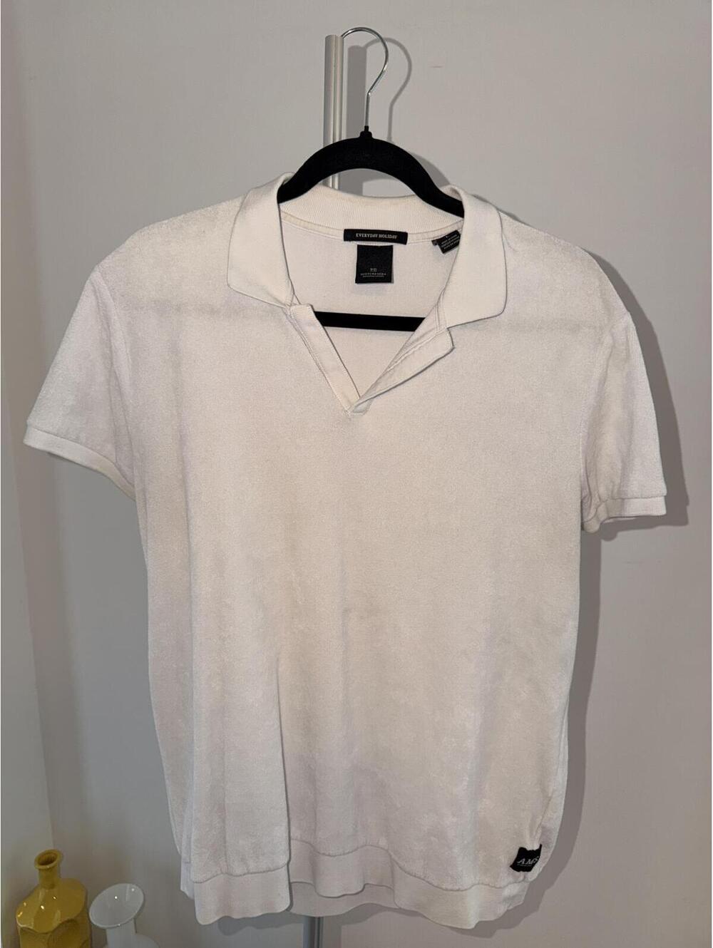 Scotch & Soda White Terry Cloth Polo Shirt, Size Large